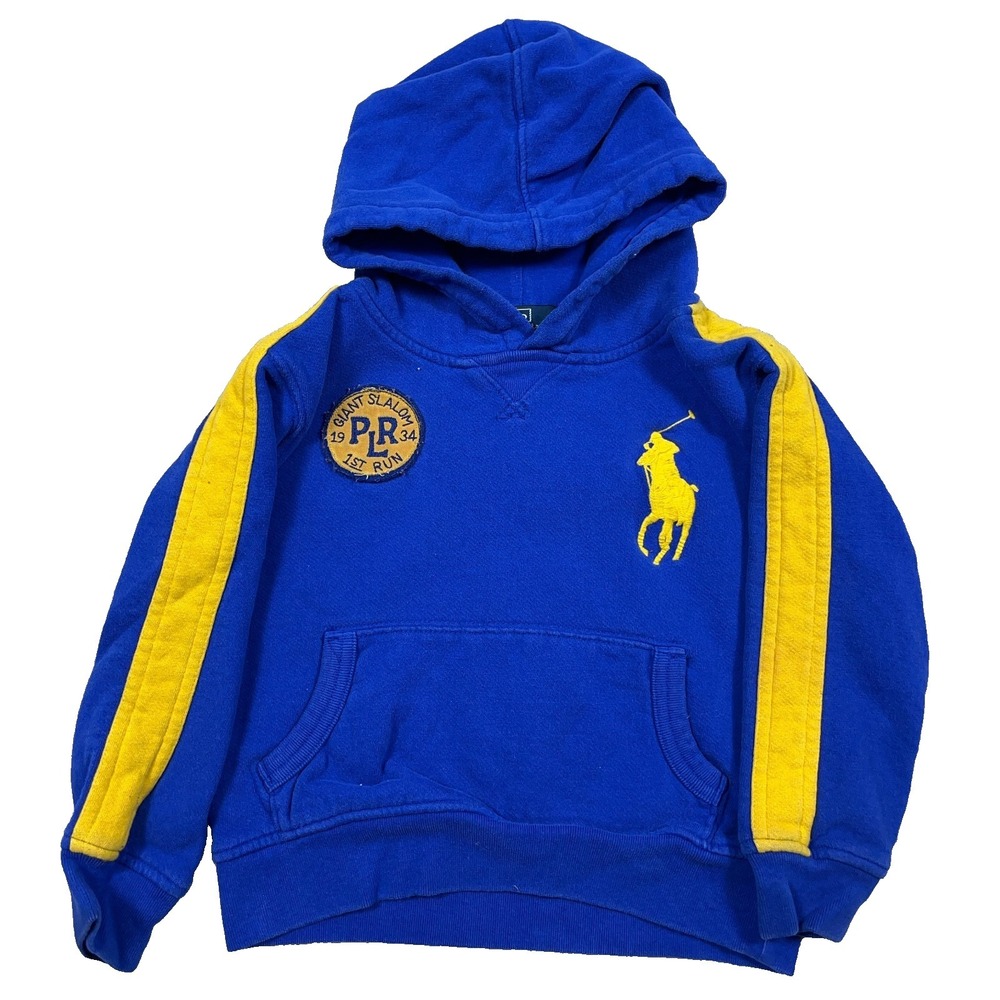 Polo Ralph Lauren‎ Hoodie Boys Size 5 Blue Yellow Big Pony Cookie Patch Slalom